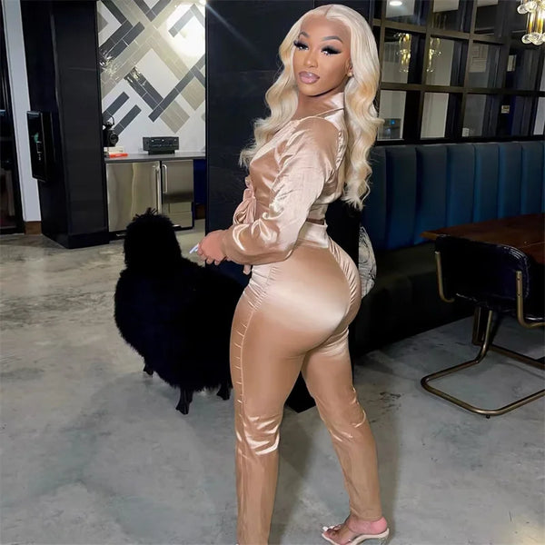 Trendy Satan Lace Up Crop Top And Bottom Pants Set