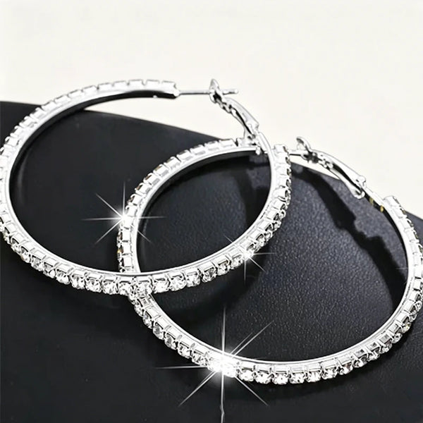 Elegant Sparkling Pink Hoop Earrings with Clear Gemstones for Women Stylish Round Design Perfect Jewelry Gift Novelty Earrings