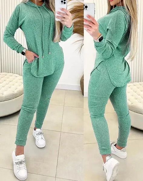 Trendy 2 Piece Hooded Sweatshirt & Casual High Waist Pants Set