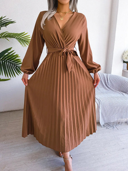 Trendy Pleated Maxi Long Sleeve Dress