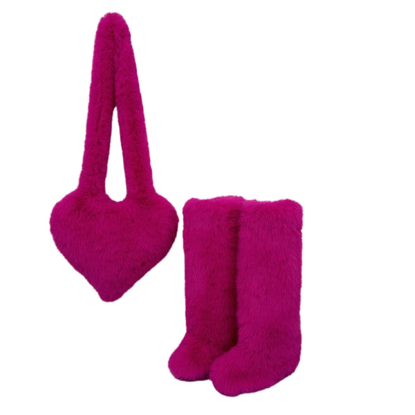 Trendy Heart Shaped Plush Purse And Boots