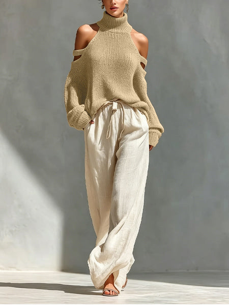 New stylish versatile women's off-shoulder turtleneck top!! Suitable for office outfits, spring and autumn trendy looks, commuting, business trips and vacations (pants not included)
