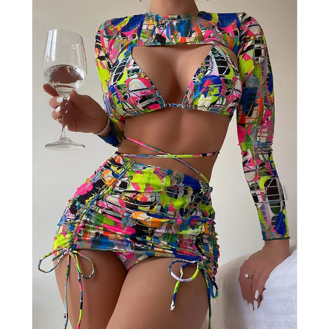 Trendy High Waist Multi Color Swimsuit