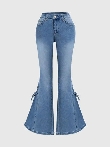 Trendy Tied Bow Flare Denim Pants