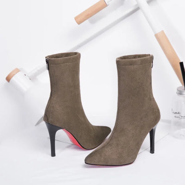 Trendy Pointed Toe Stiletto Boot Heels