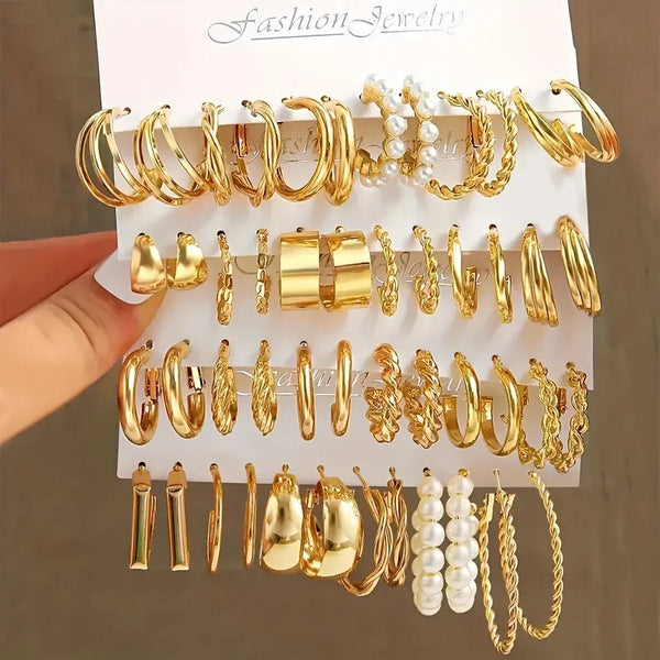 48Pcs/Set Of Fashion Earrings With Various Elements Such As Butterfly, Heart-Shaped, Faux Pearl, Rhinestone, Geometric Design