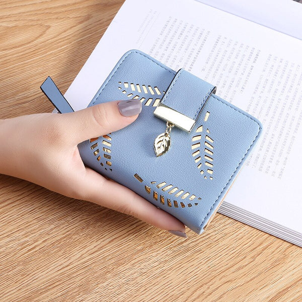 Trendy Leather Hollow Leaves Clutch Purse