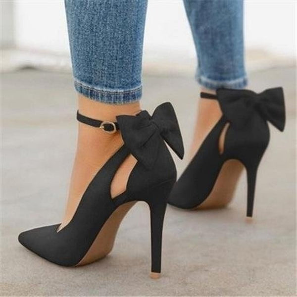 Women Pointed Toe High Heels Woman Thin Heels Ladies Sexy Pumps Ladies Buckle Strap Female Fashion Bowknot Shoes Plus Size 34-43