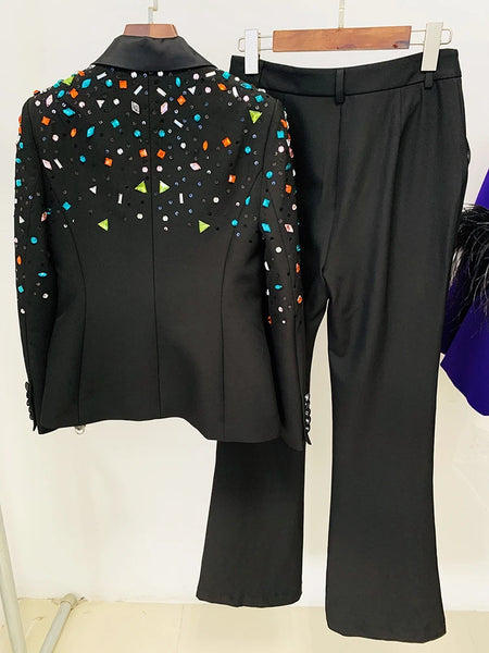Trendy Bedazzle Slim Fitted Business Suit And Pants Set