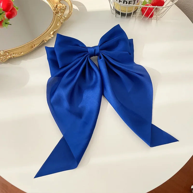 Trendy Bowknot Solid Color Satin Ribbon Hair Clip