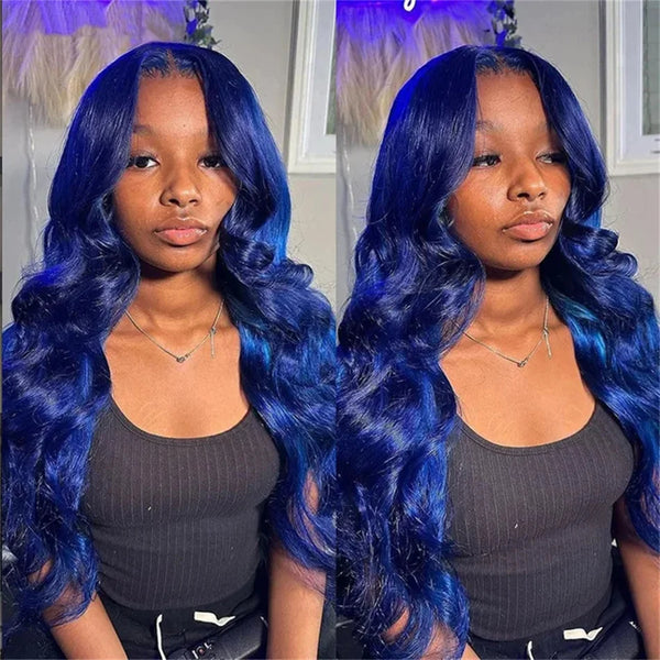 Trendy Dark Blue Lace Body Wave Human Hair Wig