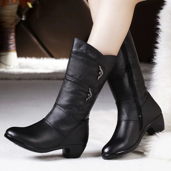 Trendy Low Heel Black Patchwork Boots