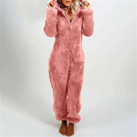 Trendy Plush Jumpsuit Hooded Pajamas