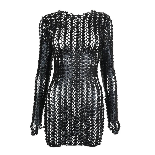 Trendy Mesh Hollow Out Mini Party Dress