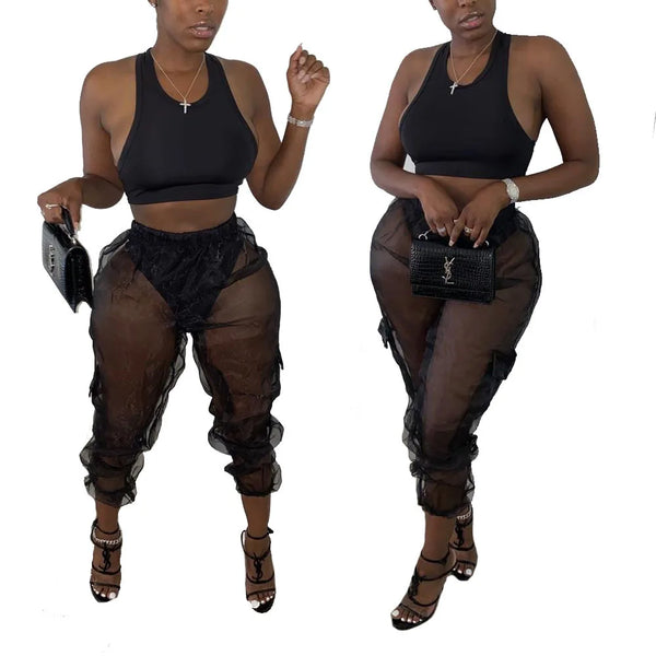 Trendy Mesh Cargo Pants With Side Pockets