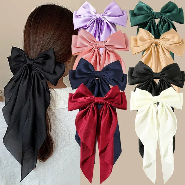 Trendy Bowknot Solid Color Satin Ribbon Hair Clip