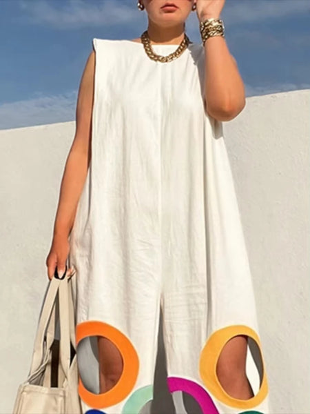 Trendy Hollow Out Wide Leg Rainbow Circle Jumpsuit