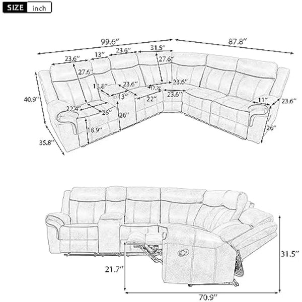 Trendy Faux Leather Sectional Sofa-Manual Recliner with Cup Holder