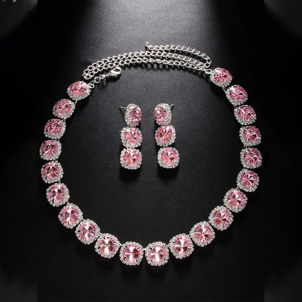 Stonefans Square Necklace and Earrings Set for Women Wedding Gift Green Accessories Jewelry Sets Luxury 2024 Designs Girls