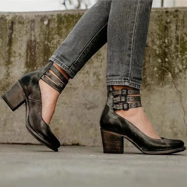Trendy Retro Leather Mary Jane Platform Heels