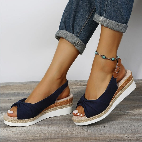 Trendy Buckle Peep Toe Wedge Sandals