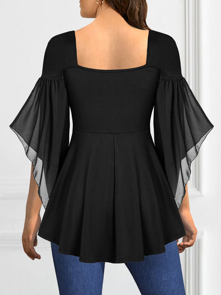 Trendy Chiffon Bandage Pleated Short Sleeve