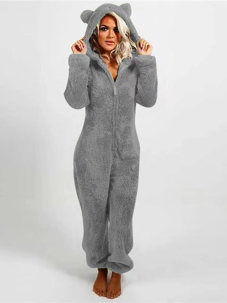 Trendy Plush Jumpsuit Hooded Pajamas