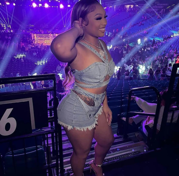 Trendy Denim Hollow Out Short Romper