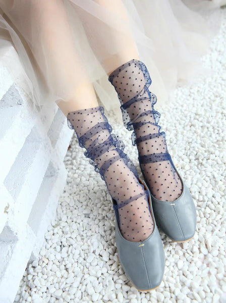 Trendy 1pair Polka Dot Lace  Mesh Ankle Socks