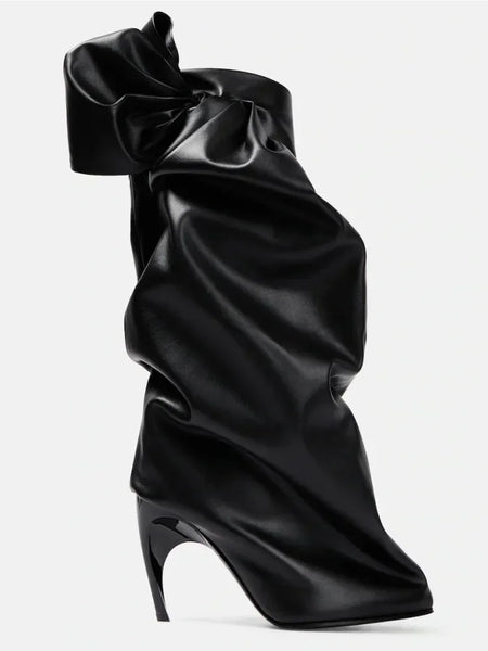 Trendy Slim Side Bow Tie Knee High Heel Boots