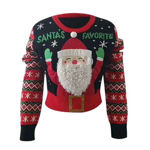 Trendy Ugly Christmas 3D Santa Claus Cropped Sweater