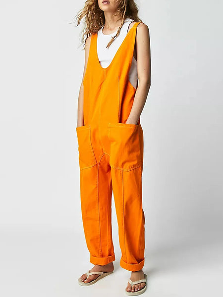 Trendy Oversized Solid Color Overall Jumpsuit