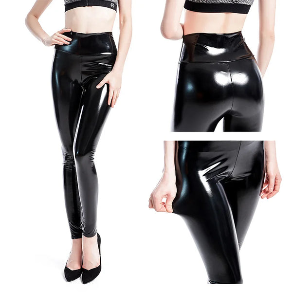 Trendy High Waist Faux Leather Legging Pants