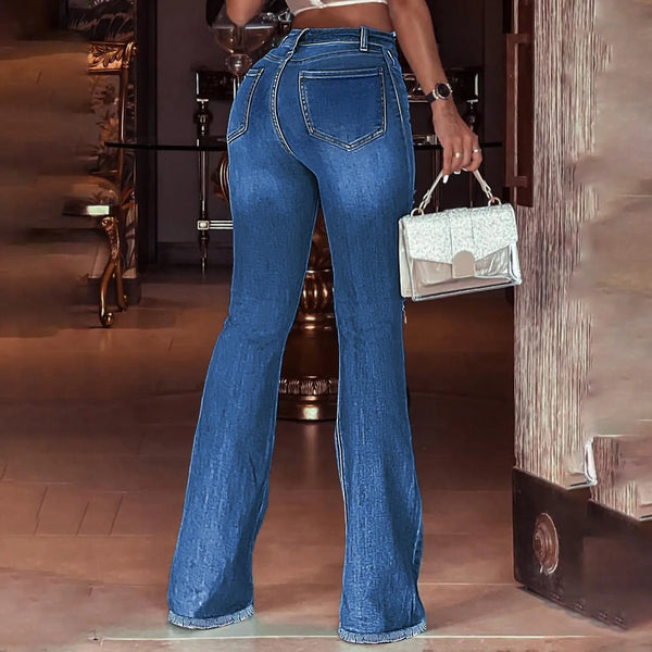 Vroue-Jeans Retro Effekleur Hoëmiddellyf Rek-Denim Langbroek Sexy Ontwerp Jeans Mode Straatdrag Alledaagse Vroulike Rekbroek