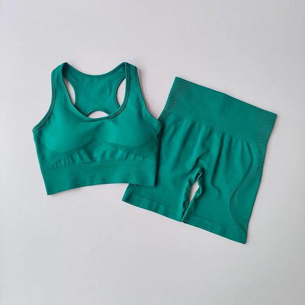 Trendy Yoga Crossed Two Piece Crop Top and Bottom Set