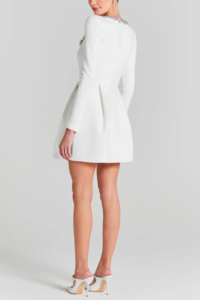 Trendy Velvet Square Beaded Collar Dress