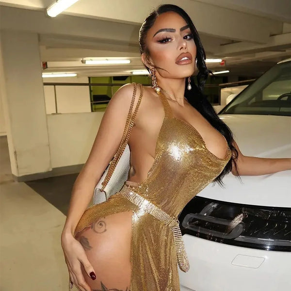 Trendy Short Hanging Backless Party Shimmer Dress