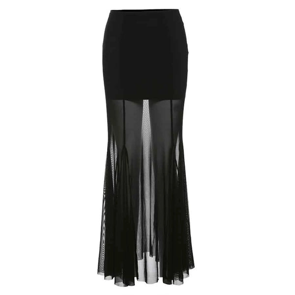 Sylcue 2024 Spring New Black Mysterious Sexy Hot All-match Trendy Personalized Women's Perspective Thin Skirt