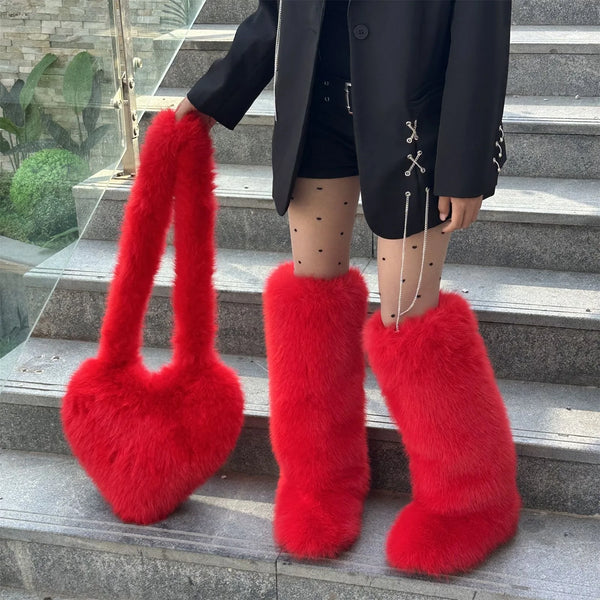 Trendy Heart Shaped Plush Purse And Boots