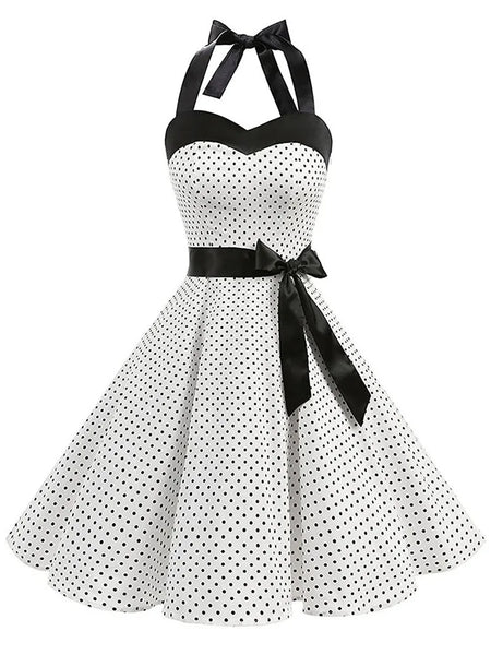 Trendy Polka Dot Retro Halter Party Dress