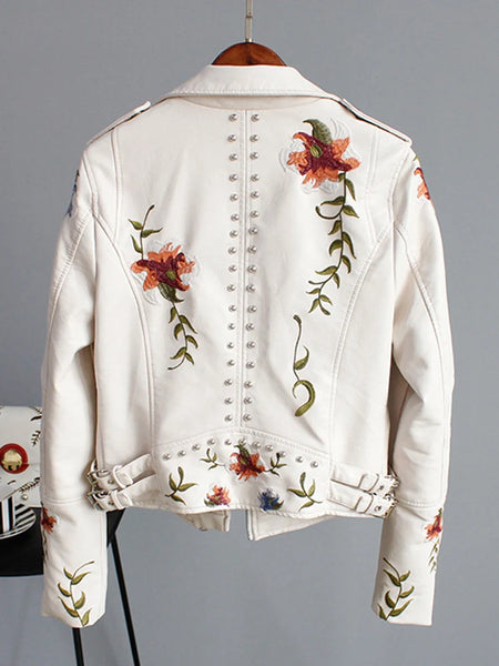 Trendy  Faux Leather Floral Print Jacket