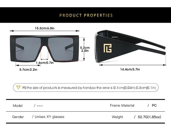 New Fashion Brand Y2K Square Sunglasses for Women Unique Oversized Design Hip Hop Men Sun Glasses Ladies Travel Eyewear Shades