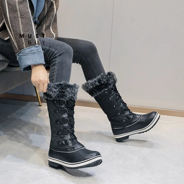 Trendy Leather Plush Snow Fur Boots