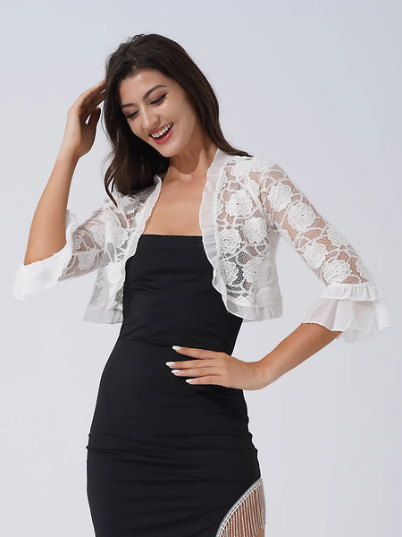 Trendy Lace Ruffle Floral Crop Jacket