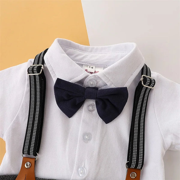 Trendy 0-24 Months Boys 3 PCS Short Sleeve Bowtie Pants Suit