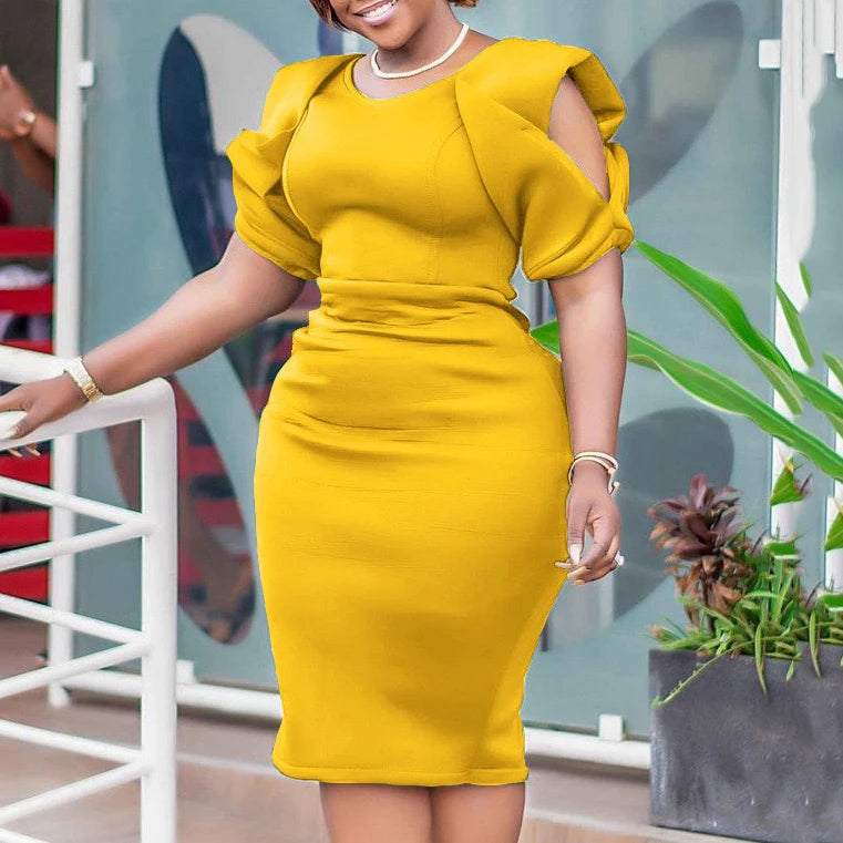 Trendy Solid Color Hollow Out Sheath Dress