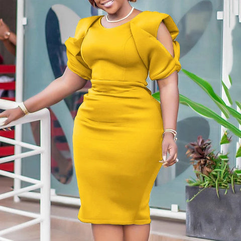 Trendy Solid Color Hollow Out Sheath Dress