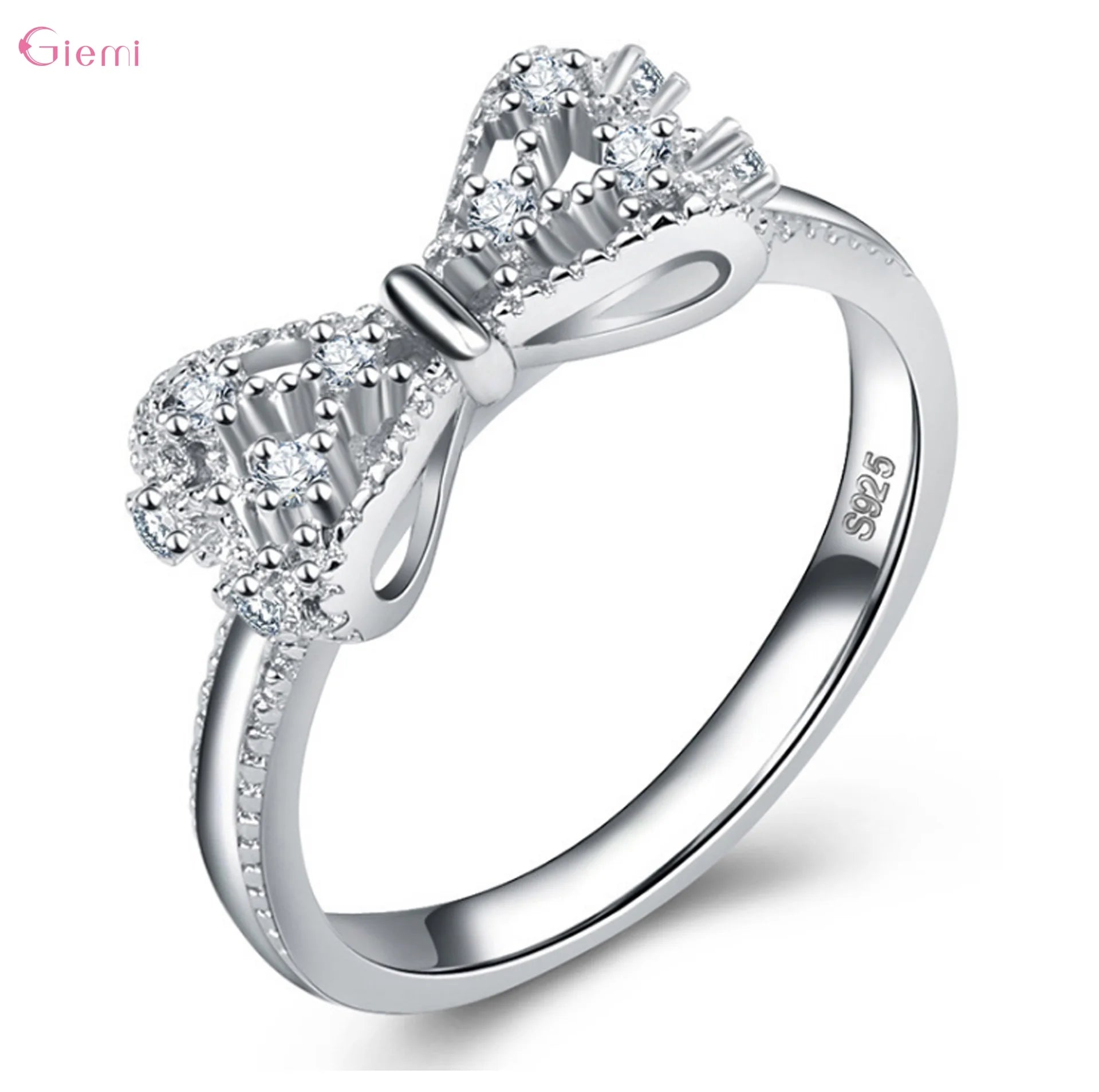 Trendy Sterling Silver Bowknot Cubic Zirconia Rhinestone Ring