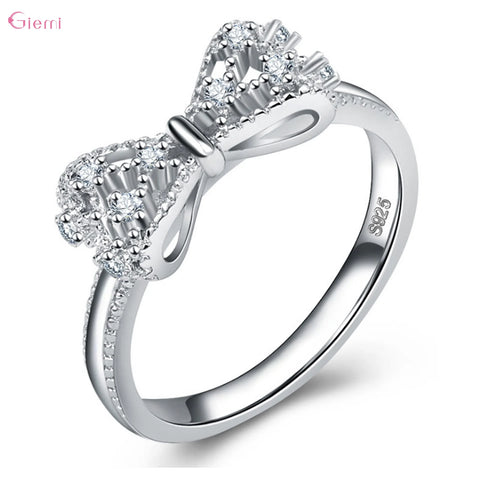 Trendy Sterling Silver Bowknot Cubic Zirconia Rhinestone Ring