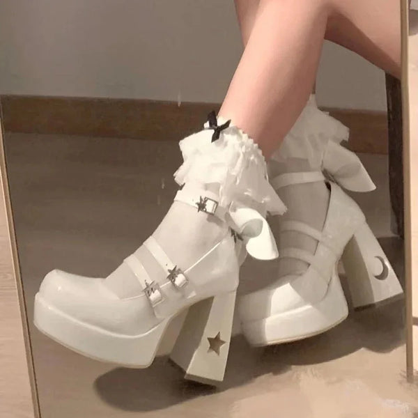 Trendy Platform Mary Jane  Star Patent Leather Heels